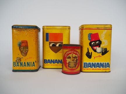 3个不同的Banania“Ya bon”多色铁皮盒，另附一个“la poule au pot”多色铁