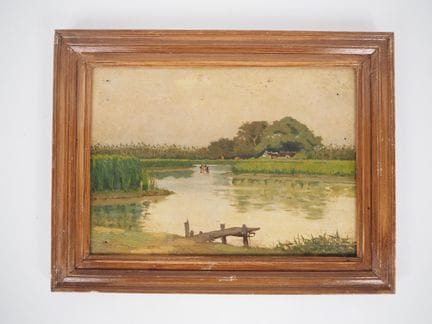 查尔斯·乌尔曼。
《稻田间的舢板》。
木板油画。
尺寸：22 x 31 厘米。
