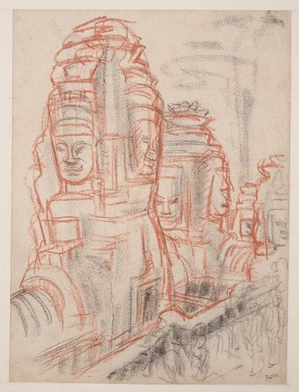路易-罗伯特-贝特（1898-1948 年，1938 年获印度支那大奖）。
"吴哥寺景》。
纸上铅笔