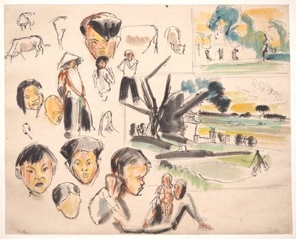 路易-罗伯特-贝特（1898-1948 年，1938 年获印度支那大奖）。
"东印度面孔和稻田风景研