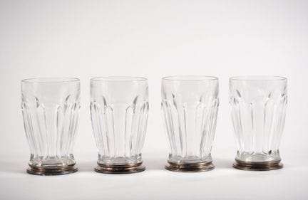 BACCARAT. 
Set of 4 crystal glasses, with silver-r