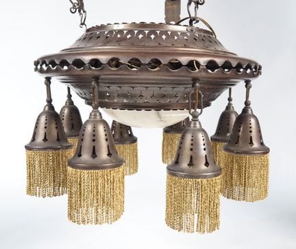 Dutch Art Deco metal chandelier with openwork geom