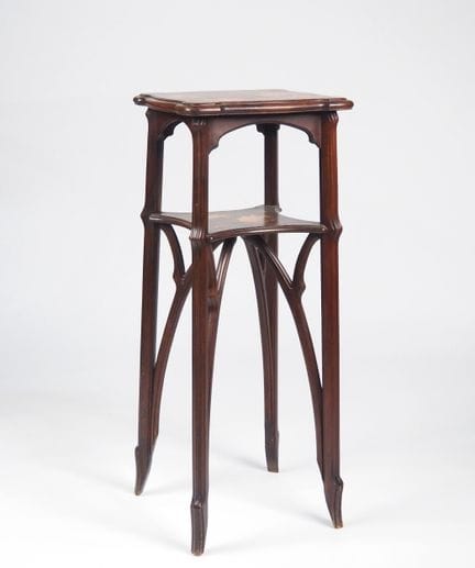 GALLE. 
Art Nouveau stool with two inlaid panels, 