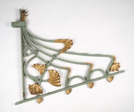 Art Nouveau wrought-iron grille, lacquered in gree