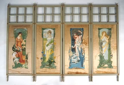 Four-panel Art Nouveau folding screen, silk painti