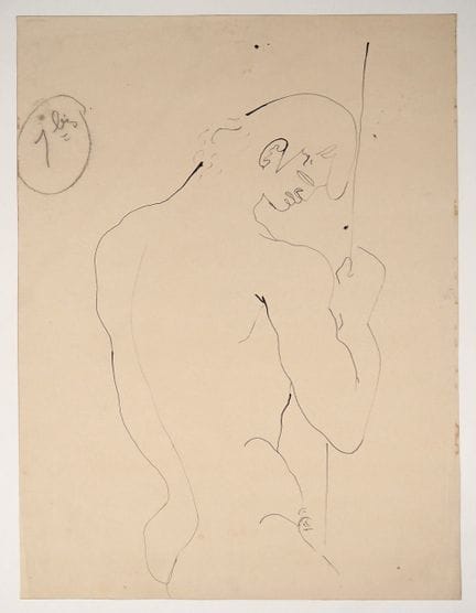 Jean COCTEAU. (1889-1963)
"Soldat appuyé sur une l