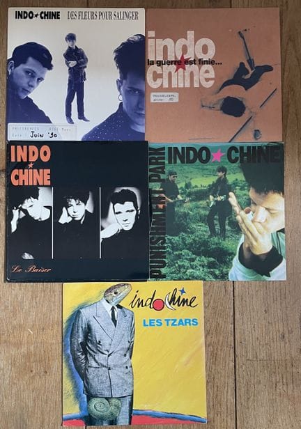 新浪潮
五张45转唱片——Indochine
品相从VG+到EX；品相从VG+到EX