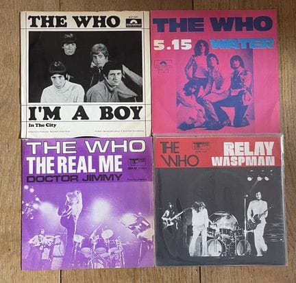 流行音乐
四张45转唱片——The Who
其中包括比利时压制版
品相从VG到EX；品相从VG到EX