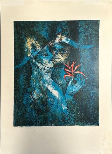 Dang LEBADANG (1921-2015). Arlecchino con fiore ro