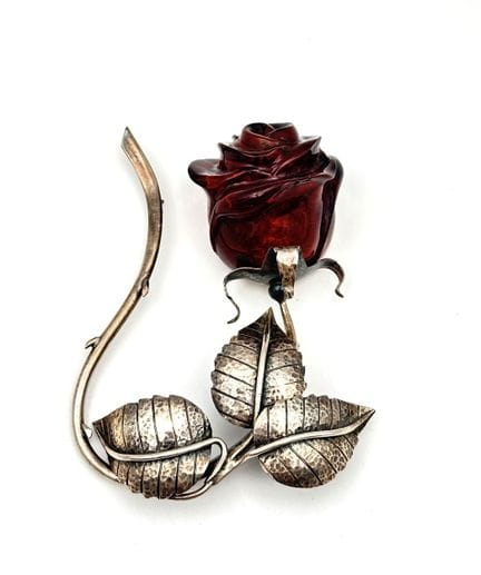 Importante SPILLA "Rosa" in argento 925 mil. e res