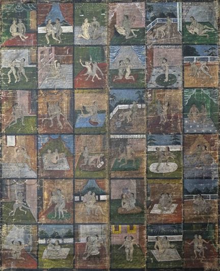 INDIA. Kamasutra. Tempera su tela. 78 x 62 cm. Usu