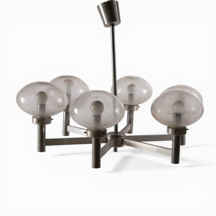 Lampadario "Space Age" a 6 luci in metallo con sfe