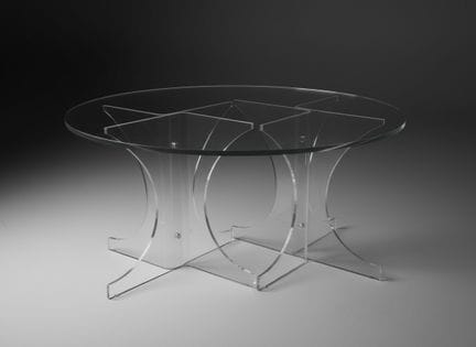 Tavolo da pranzo rotondo in plexiglas, base con de