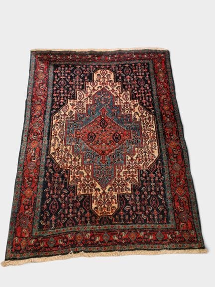 A hand-knotted wool rug with a central medallion d