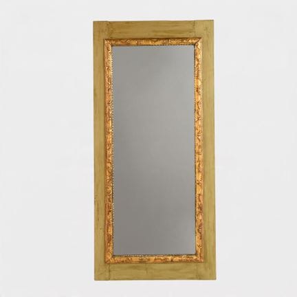 Miroir rectangulaire en bois doré et laqué vert d'