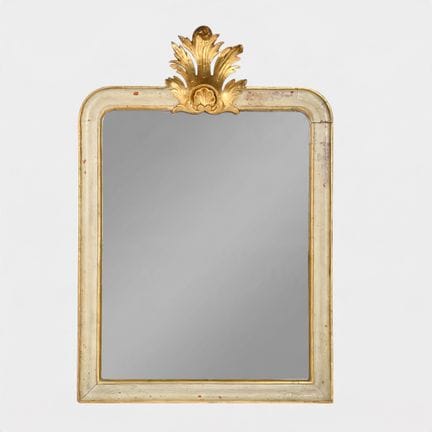 Petit miroir à fronton en bois laqué crème, style 