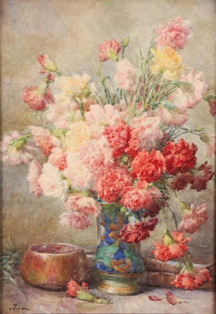 François RIVOIRE  (1848-1919). 
Jetée d'oeillets. 