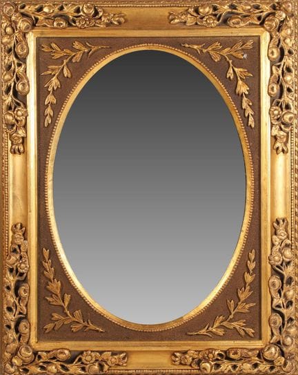 Miroir rectangulaire en bois et stuc doré à deux t