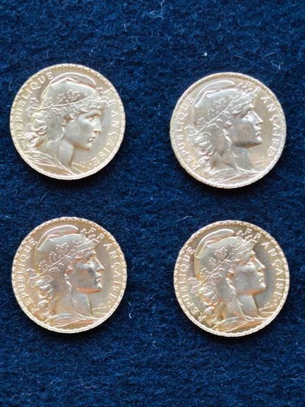 *4 French Republic 20 FF coins featuring the Roost