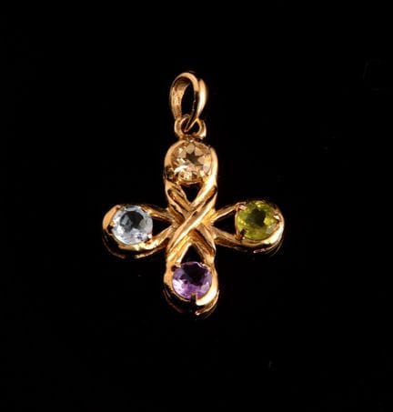 Gold-plated Greek cross pendant, with semi-preciou
