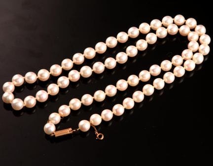 Necklace with 65 cultured pearls, choker style, wi