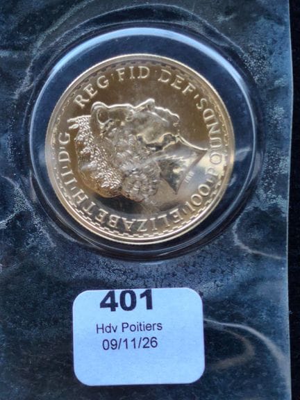 A 2012 British Britannia 100-pound coin featuring 
