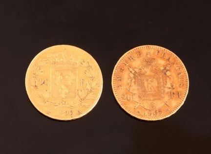 Réunion de deux pièces 20 francs or, Napoléon III 