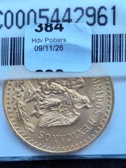 1 Mexican 50-peso yellow gold coin 
Made of gold (