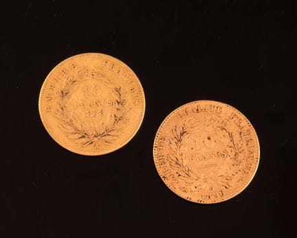 Réunion de deux pièces 10 francs or Cérès et Napol