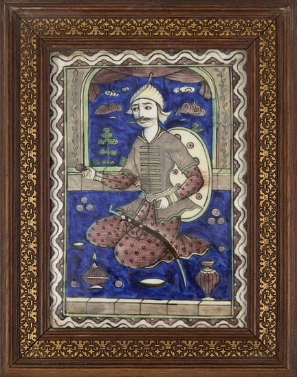 Iran, Qajar
Wall tile  Glazed earthenware with mol