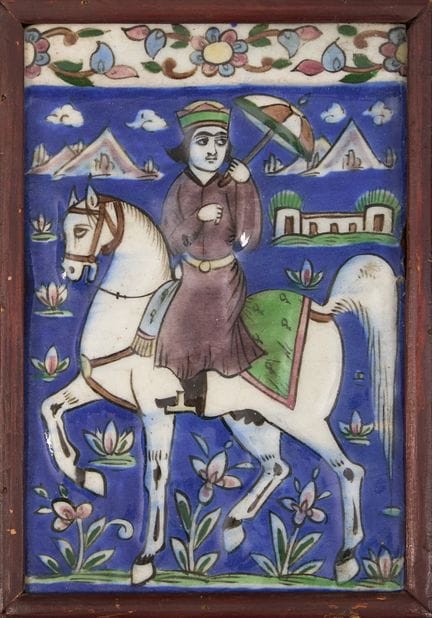 Iran, Qajar
Wall tile  Glazed earthenware with mol