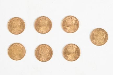 Svizzera
7 monete da 20 franchi In oro giallo 900‰