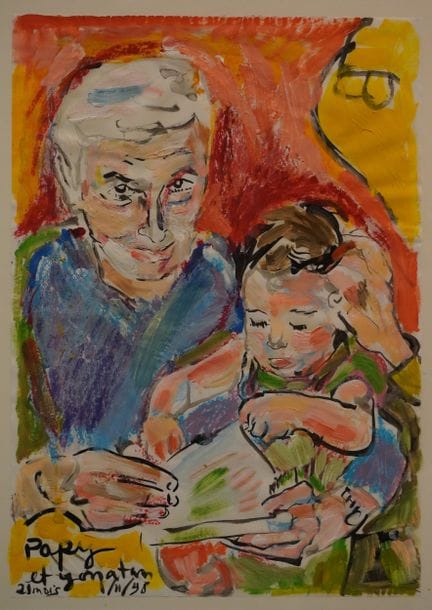 Ecole XXe: "Papy et Jonatan", gouache sur papier, 