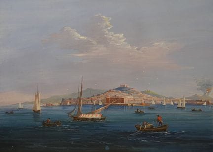 Gouache: „Fischer in der Bucht von Neapel“ (leicht
