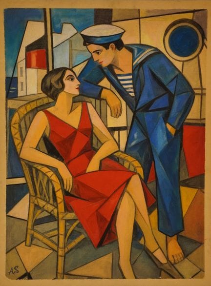 Ecole milieu XXe: "Matelot et élégante", pastel, m