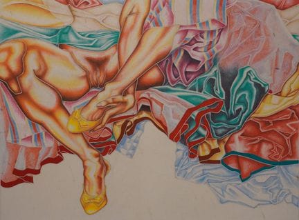 爱德华·曼舒埃尔（20世纪）（归因于）：“窥探”，粉彩画（有磨损、水渍）。72.5×101.5 厘米