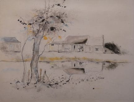 Ecole XXe: "Chaumières au bord de l'étang", sbm. 4