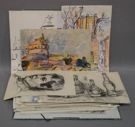 Lot d’aquarelles et dessins, essentiellement par M