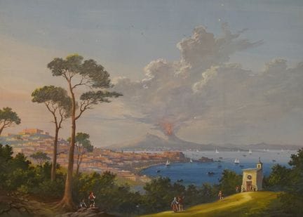 Gouache: „Blick auf die Bucht von Neapel“ (Abnutzu
