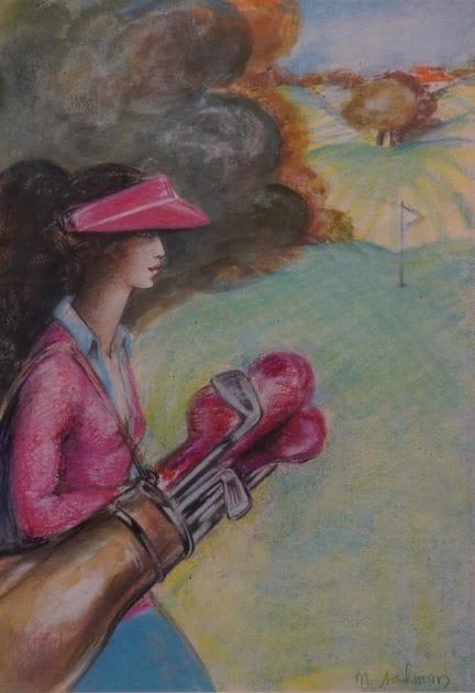 Michèle SALMON (1946): "Golfeuse", pastel, sbd. 65