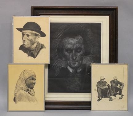 Lot d'un dessin à la craie: "Portrait de Berlioz" 