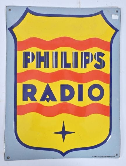 "Philips Radio"
Targa smaltata bombata gialla su f