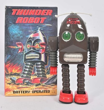 Chine, Thunder robot, 
battery toy en tôle marron 