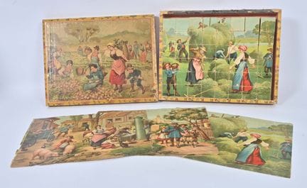 Ecole XIXe,
Jeu de 48 cubes en chromolithographie,