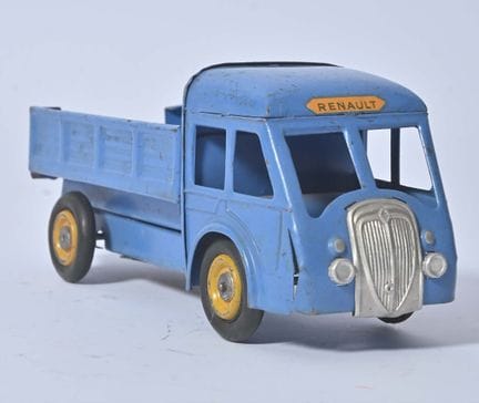 Petit camion benne Renault 
mécanique en tôle bleu