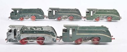 L.R., fünf mechanische Lokomotiven mit Stromlinien