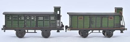 Märklin, scartamento I
Due vagoni con assi e torre