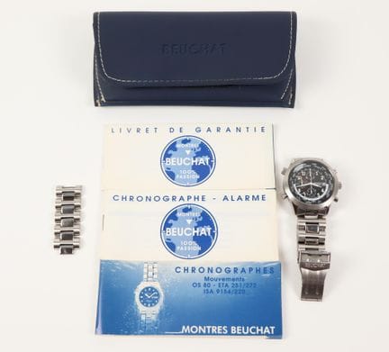 BEUCHAT GMT Alarm 
Beuchat GMT Alarm 石英计时男表，不锈钢表壳（