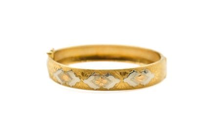 Pulsera tipo brazalete con bisagras, de dos tonos 