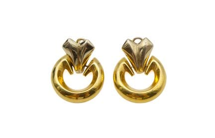 Par de pendientes de dos tipos de oro (750) con fo